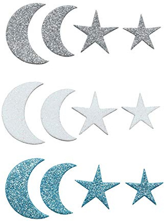 Glorex 6 2247 713 - Moosgummi Sticker Mond und Sterne, selbstklebend, 60 Stück, sortiert in verschiedenen Motiven, ideal zum Verzieren und Dekorieren von Grußkarten, für Scrapbooking, usw.