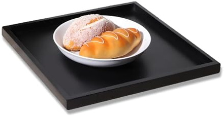 Holz Tee Tablett, Handgefertigtes dekoratives Tablett Vintage, schwarzes Holztablett Serviertabletts Kaffee Snack Essen Mahlzeiten Teller zum Frühstück 11.8x11.8inch