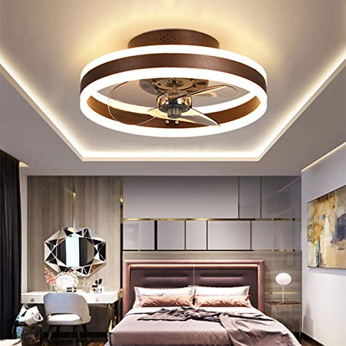 Led Takfläktar med Lampor Vändbar Fjärrkontroll, Modern Sovrum Taklampa för Fläkt Tyst 6 Hastigheter Φ40cm Dimbar Små Tak för Fläktljus för Vardagsrum,Brown