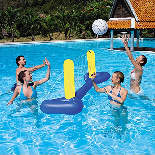Ensemble de volley-ball de piscine gonflable - Jouet de piscine de jeu de volley-ball d'eau flottant avec filet réglable et balles pour piscine, facile à gonfler et à dégonfler, 244 x 64 cm