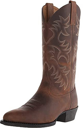 Botas de Vaquero para Hombre de Cuero PU con Punta Puntiaguda Vintage Bordado Tacón en Bloque Otoño Invierno Botas a Media Pierna