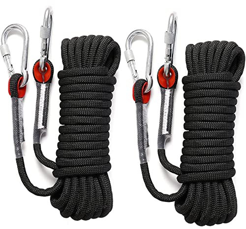 SENENQU 2PCS 10M Kletterseil mit Karabiner, 10mm Kletterseil Außenbereich Sicherheit mit 2pcs M10 Karabinerhaken, Evakuierungsseil Rettungsseil, Maximale Belastung - 12KN/1200KG