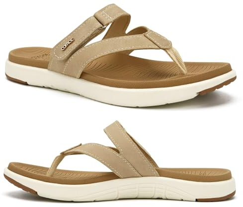 COFACE Infradito Donna Moda Ortopediche Estive Comode Pelle Cuoio Supporto Arco Plantare Flip Flop Doccia Spiaggia Piscina Aperte Mare Leggere Eleganti Ciabatte Antiscivolo Gomma Suole Beige 41