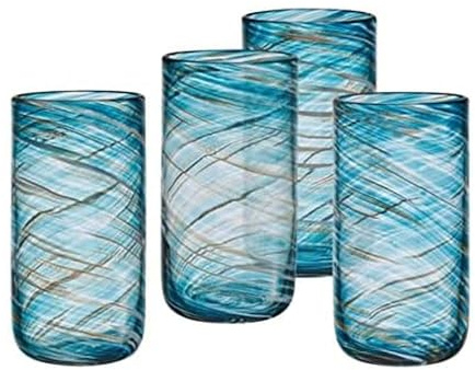 Mikasa Color Swirl Highball Tumbler Cups, Set of 4, Blue
