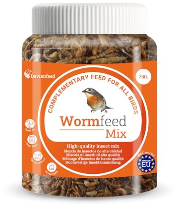 Wormfeed Mix - Miscela Insetti Premium 250 g - Larva di Tenebrio e Mosca per Uccelli, Rettili, Roditori, Pesci - Ricco di Proteine con Omega 3 e 6 - Allevato in Europa - Davianfeed