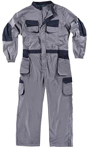 Teamwork WORKTEAM Buzo de Trabajo Tejido Elástico, Cremallera Metálica de Doble Tirador, Mono de Trabajo. Unisex Gris+Marino L