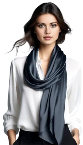 LA FERANI Damen Seidenschal 100% Seide Halstuch 180x90cm Uni Farbe für Anzug formelle Anlässe Stola Business Style Geschenk für Sie (rein dunkel Grau)