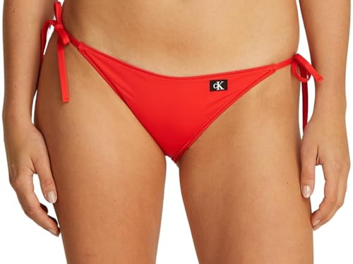 Calvin Klein Braguita de Bikini para anudar en los Laterales Mujer String Side Tie con Logotipo Tipo Etiqueta, Rojo (Flaming Chili), M