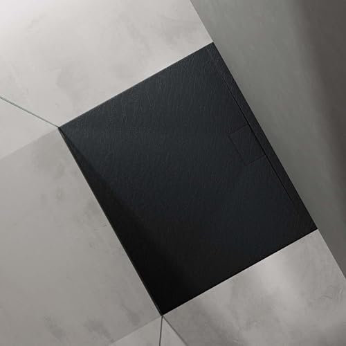 doporro Piatto Doccia Rettangolare 100x120 cm in Resina Minerale Antracite Effetto Pietra, Ultrasottile H 3 cm Antiscivolo – Geoma07