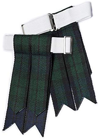 BELGLY Kilt Hose Sock Flashes for Men with Heavy Buckle Adjusters, Plain & Tartan Socks Kilt Flashes/Acrylic Wool Garter Pointed (Black Watch)