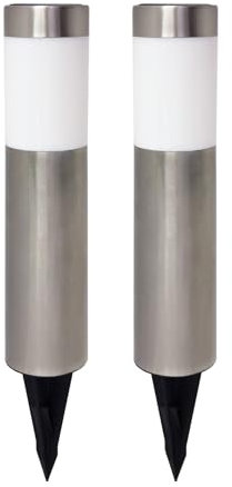 LED ATOMANT Pack 2x Baliza LED Solar, Acero Inoxidable, Color Blanco Cálido, Impermeable IP67, Iluminación exterior de caminos, jardín, entradas, césped, pasillo, Piqueta incluida