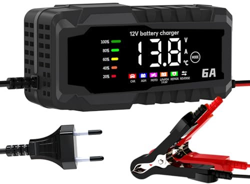 YONHAN Caricabatterie da Auto,6A/12V LiFePO4 Carica Batteria per Auto di Carica Multi Protezioni di Carica Automatico Caricatore Intelligente, Mantenitore Batteria Moto con Schermo LED Touch Screen