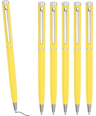 PATIKIL Smal metallisk kulspetspenna, 6 st svart bläck 1 mm medium spets penna infällbar lätt smidig skrivpennor med metallklämmor för affärskontor bröllop gästbok, gul