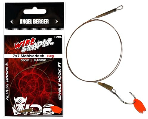 Wild Devil Baits Wire Leader Single Hook Stahlvorfach mit Einzelhaken 50cm 15kg Baitfish Rig 7x7 Raubfisch Vorfach Köderfisch Vorfächer (50cm | 15Kg | Gr. 1)