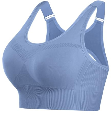 Litherday Reggiseno Sportivo Donna Alto Impatto Push Up Top Fitness Donna con Imbottitura Rimovibile Senza Ferretto Reggiseno Palestra per Yoga Corsa Ginnastica,Azul Gris Oscuro,XL