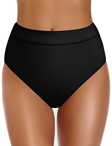 Bas Maillot De Bain Taille Haute pour Femme Élégant Bikini Taille-Haute Ruched Bikinis Slips Couleur Unie Triangle Short des Bain Amincissant Gainant Ventre Plat