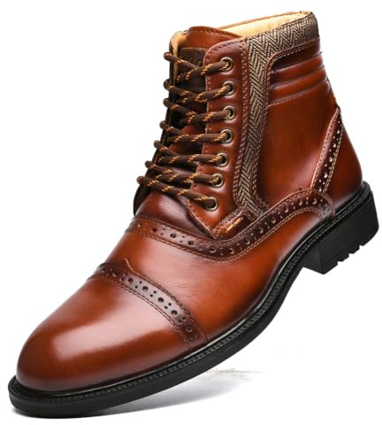 Botas De Vestir De Cuero Brogue para Hombre, Botines Oxford Informales Clásicos con Punta Y Cremallera Lateral De Caña Media para Hombre