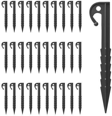 OUDQFCJ 30 Unidades Anclajes de Tierra, Estacas, Clavos y Piquetas para Cables Perimetrales y Grapas Césped Artificial de Robot, Cortacésped, Compatible con Husqvarna, Worx, Yard Force, Bosch, Gardena