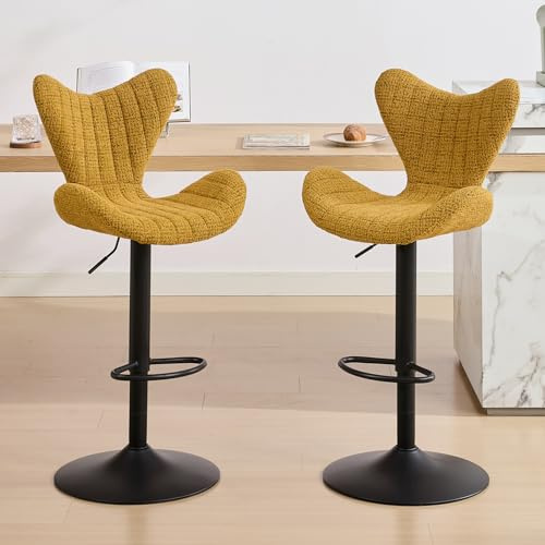 Ya-Home Set di 2 Sgabelli Cucina, Sgabello Bar in Tessuto, Sedie Cucina Moderni, Sgabelli Alti Imbottiti con Schienale, Sgabello da Bar Regolabile e Girevole per Cucina Penisola, Giallo