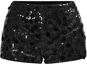 GORGLITTER paljettshorts, dam, hög midja, elastiska shorts, glitter, korta byxor, hotpants, festbyxor, fritidsbyxor för festivaler, kläder, svart, L