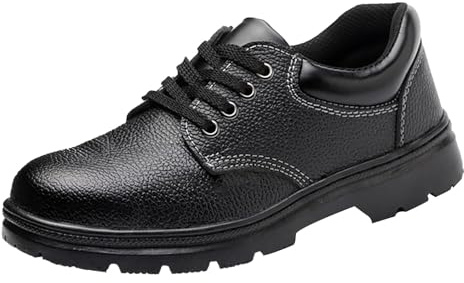 Chaussures de travail pour homme avec embout en acier - Chaussures de sécurité en cuir - Imperméables - Antidérapantes - Chaussures d'extérieur avec talon - Chaussures de fitness confortables à lacets