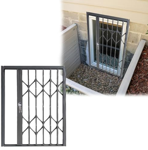 Grille de fenêtre de sécurité pour sous-sol - Barres de fenêtre pliables verrouillables pour enfants/animaux domestiques/chats - Protection de fenêtre extérieure contre le cambriolage dans les