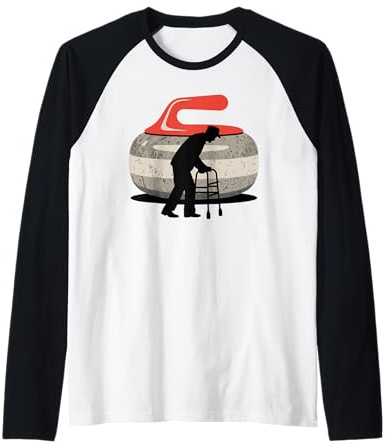 Hombre Viejo Silueta Piedra De Curling Camiseta Manga Raglan