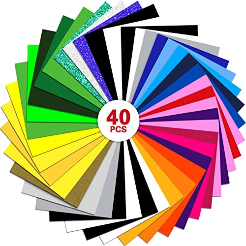 ZPQAODI 40 Pezzi Vinile a trasferimento termico 30.5*25cm, Fogli Adesivi in Vinile 27 color Pellicola trasferibile Plotter Tessile, Flex termoadesivi Magliette & tessuti fai-da-te, Pellami, Cappelli