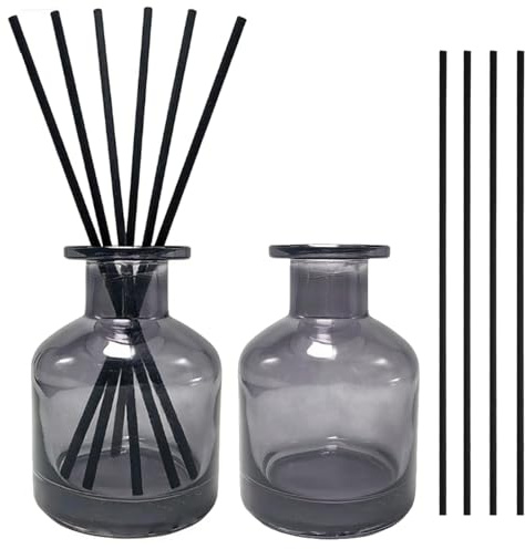 2 Pièces 150ml Flacons Diffuseurs en Verre, Diffuseur Parfum, Bouteilles Diffuseur, avec 10 Bâtonnets, pour Parfum d’Ambiance et Aromathérapie, pour Maison, Bureau, Rechange DIY（Gris）