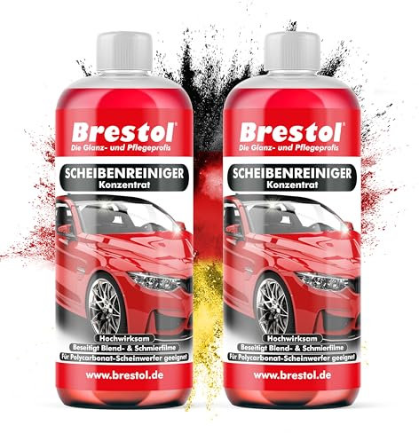 BRESTOL® Scheibenreiniger-Konzentrat für Autos 2x 1000 ml - Für klare Sicht ohne Schlieren – Ergiebiger Reiniger mit starker Reinigungskraft – Ergibt über 400 Liter gebrauchsfertigen Scheibenreiniger