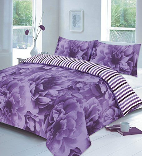 Artistic Fashionista Luxury & Modern ROSE Duvet/Quilt Cover & Pillowcases Bedding Set - Printed Range (Double, Lilac)