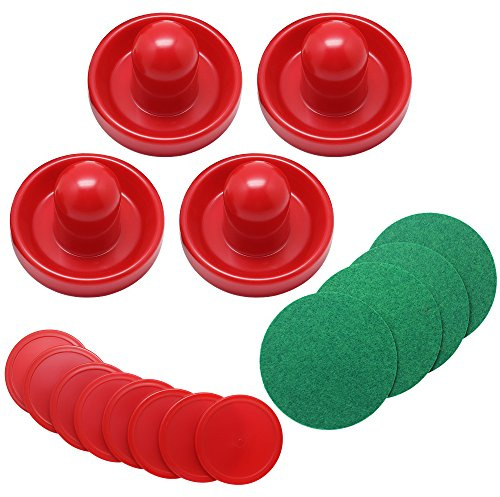 Hysagtek Air Hockey Pushers - 4 Pcs 96mm Air Hockey Table Felt Pusher with 8Pcs Pucks for Replacement Smooth Glide with Comfortable Grip, Red