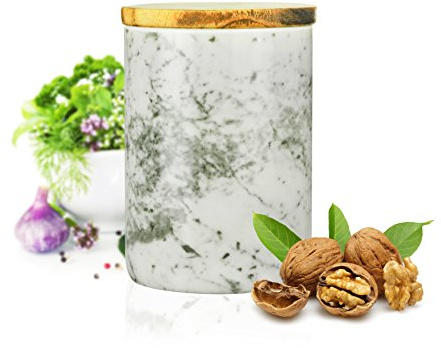 Sendez Vorratsdose 800ml mit Holzdeckel Gummidichtung Porzellan Vorratsbehälter Dose Marmor-Motiv #3