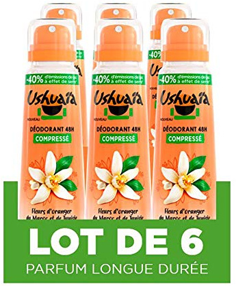 Ushuaïa - Déodorant Compressé 48h - Fleurs d'Oranger du Maroc et de Tunisie - Parfum Longue Durée - Tous Types de Peaux - 100 ml - Lot de 6