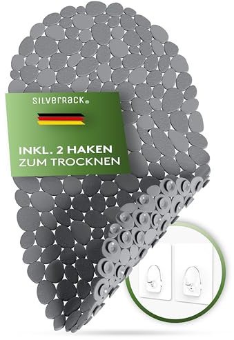 SilverRack Badewannenmatte 69x36 cm (Anthrazit Kiesel Steinoptik) Antirutschmatte Badewanne BPA frei - Duschmatte schimmelresistent & maschinenwaschbar - Badematte rutschfest