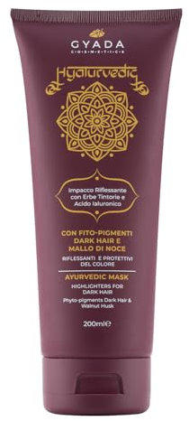 GYADA COSMETICS, Hyalurvedic Impacco Ayurvedico Riflessante Dark Hair, Trattamento Protettivo e Illuminante su Nuances Castane e Scure, a Base di Acido Ialuronico e Erbe Ayurvediche, 200 ml