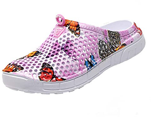 Dam trädgårdsträskor skor casual toffel strandsandaler halkskydd pool vattenskor hemmatofflor sommarskor, Rosa fjäril, 38 EU