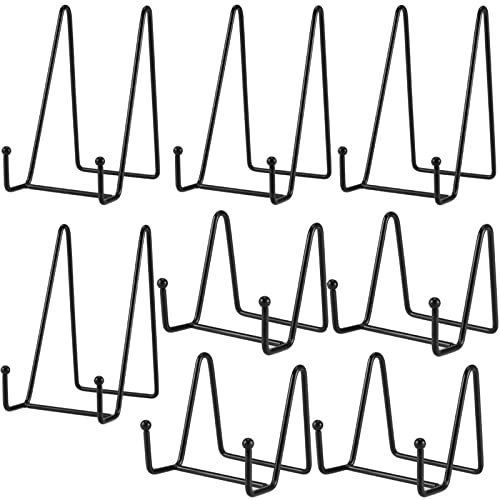 JEUIHAU 8 Pack 2 Size Metal Display Stand, 3 Inch and 6 Inch Black Iron Easel Plate Holder, Decorative Picture Frame Stand Support for Picture, Plate, Cookbook, Artwork