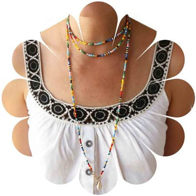 Aneneiceera Boho Conchiglia Ciondolo Lunga Collana Spiaggia Colorato Riso Perlina Catena D'oro Semplice Naturale Conchiglia Collana D'oro Catena Gioielli Fatti A Mano Per Le Donne Ragazze