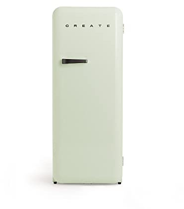 CREATE / RETRO FRIDGE 150 SCHWARZ/Kühlschrank mit Gefrierfach 281L in Pastellgrün, Griff Schwarz / 102W, niedriger Energieverbrauch, 150cm, 3 Ablagen, Temperaturregelung,60x60x150cm