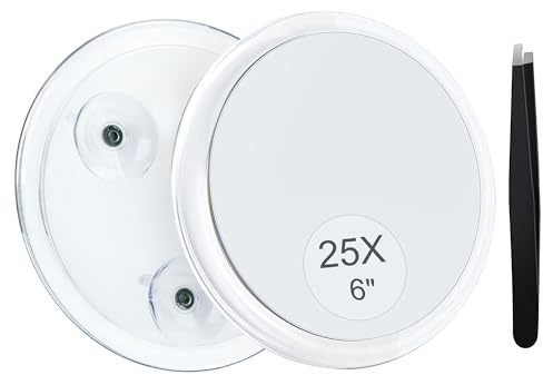 MIYADIVA 25X Magnifying Mirror Suction Cup for Easy Mounting, Use for Magnifying Makeup, 25X Travel Mirror Stick on Bathroom Mirror for Blackhead Removal 6 Inch