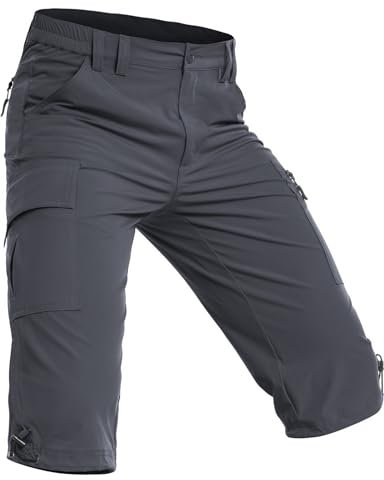 Wespornow 3/4 Kurze-Hosen-Herren Bermuda-Cargo-Outdoor-Shorts Wasserdicht Cargohose Wanderhose Stretch Trekkinghose Sporthose Fahrradhose Lang MTB Sommer für Männer (Grau, L)