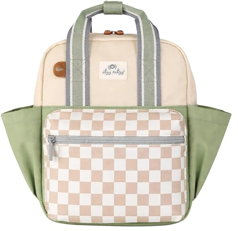 Itzy Ritzy Toddler Backpack - Daycare Bag - Features Adjustable Shoulder Straps, 2 Side Pockets & Spacious Interior with Wipeable Fabric Lining & Name Label, Checkerboard Backpack