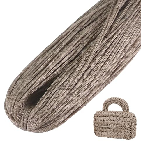 LEREATI Polyester Garn, Makramee Garn 3mm x 200m Polyester-Seil Polypropylen-Kordel Makramee Schnur Geflochten für Handtasche, Häkeltasche, Strickwaren, Wohndekorationen (Hellbraun)