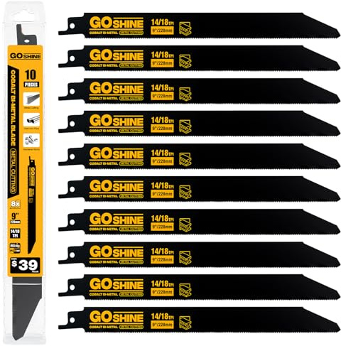 10 Pack 9 inch 14/18TPI Reciprocating Saw Blades, M42 Teeth with 9% Cobalt Bi-Metal Blades,for Automatic Dismantling Sawzall Blades for 1/16-5/16 Medium Metals