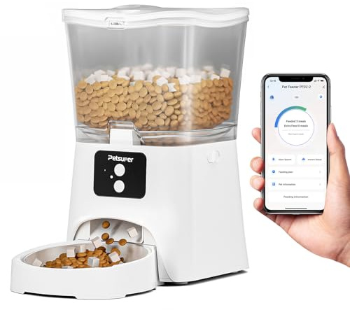 Distributeur Croquettes Chat Automatique 3L,2,4G WiFi Contrôle APP Machine Intelligente de Nourriture pour, Distributeur Automatique Croquettes Chat 1-10 Repas/Jour Technologie de Verrouillage Frais