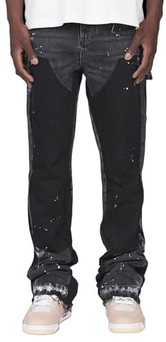Vivoofchic Baggy Jeans Uomo - Pantaloni Jeans Larghi Y2K in Denim con Design Patchwork e Schizzi d’Inchiostro - Flared Jeans Streetwear Stile Hip Hop Casual Cowboy