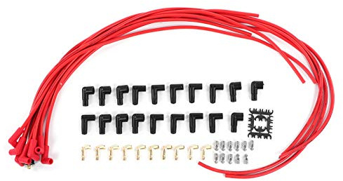 XTevu Spark Plug Wires, Ignition Cable Kit 8mm 0.3in Universal 4041R, Engine Wire Set, Red Spark Plug Connector Pack