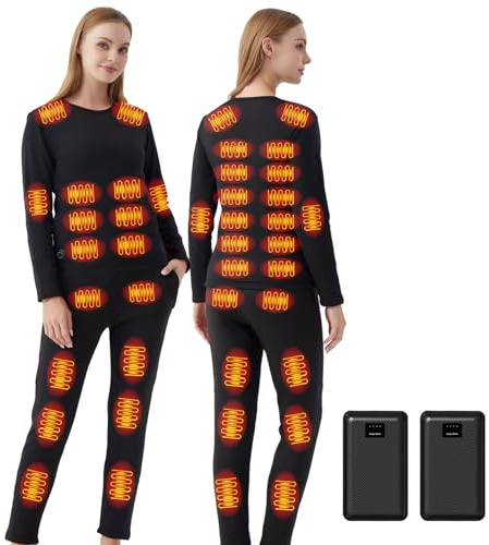 Ventouse Ensemble de sous-vêtements chauffants avec 2-Powerbanks: 3 niveaux de chauffage 42 zones de chauffage Hiver Hommes Pantalon chauffant et Top pour Moto Chasse Ski Camping d'hiver, Noir femme