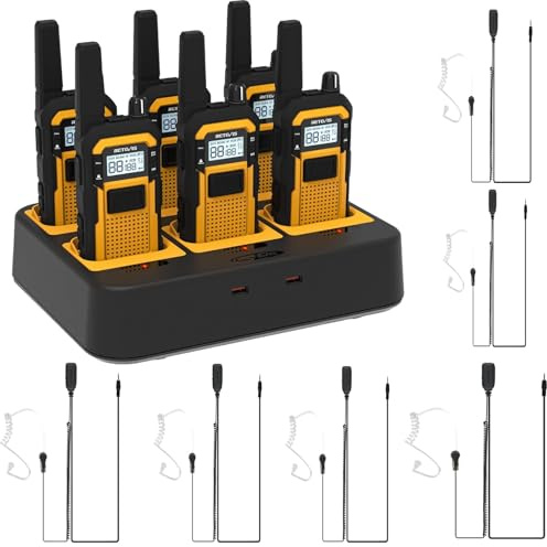 Retevis RB648 Walkie Talkies for Adults, Heavy Duty 2 Way Radio with 6 Way Charger, IP67 Waterproof, Shock Resistant, Rugged Walkie Talkie with Earpiece for Jobsites Industrial (6Pack, Yellow)